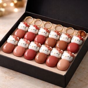 Sanrio Hello Kitty Keychain Set - White, Rose, Terracotta, Nude. Set Of 12